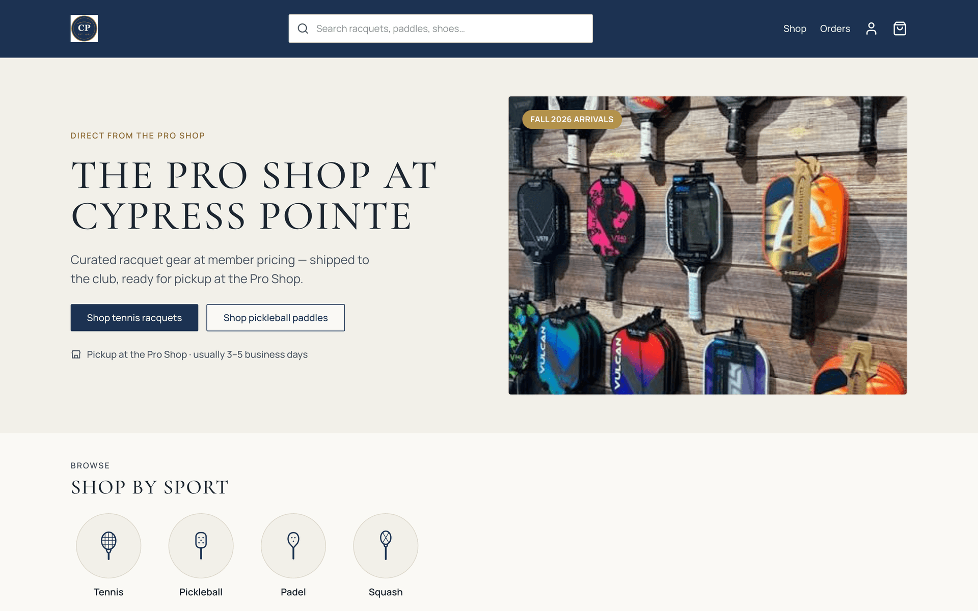 Branded club storefront home page for Cypress Pointe