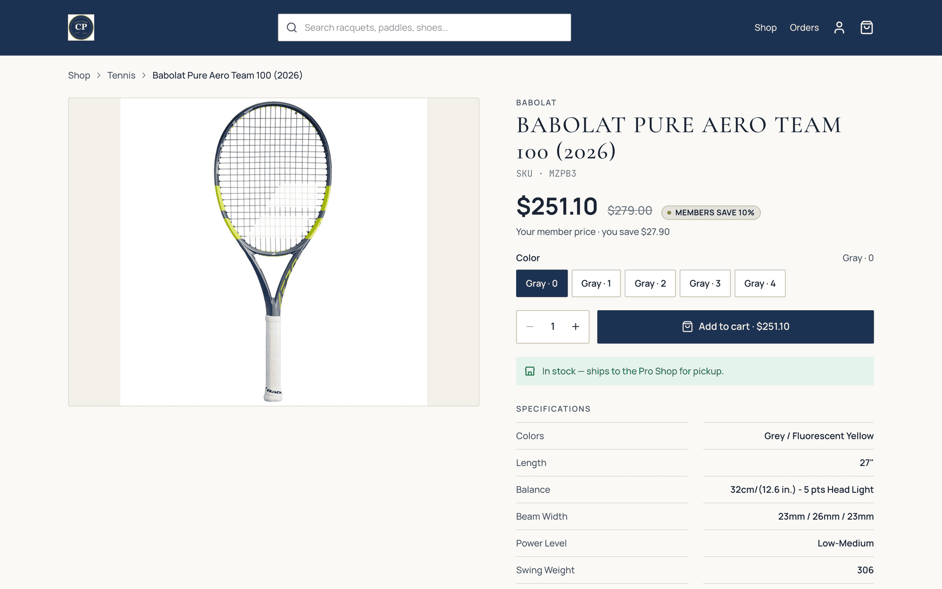 Product page with member pricing and variant support