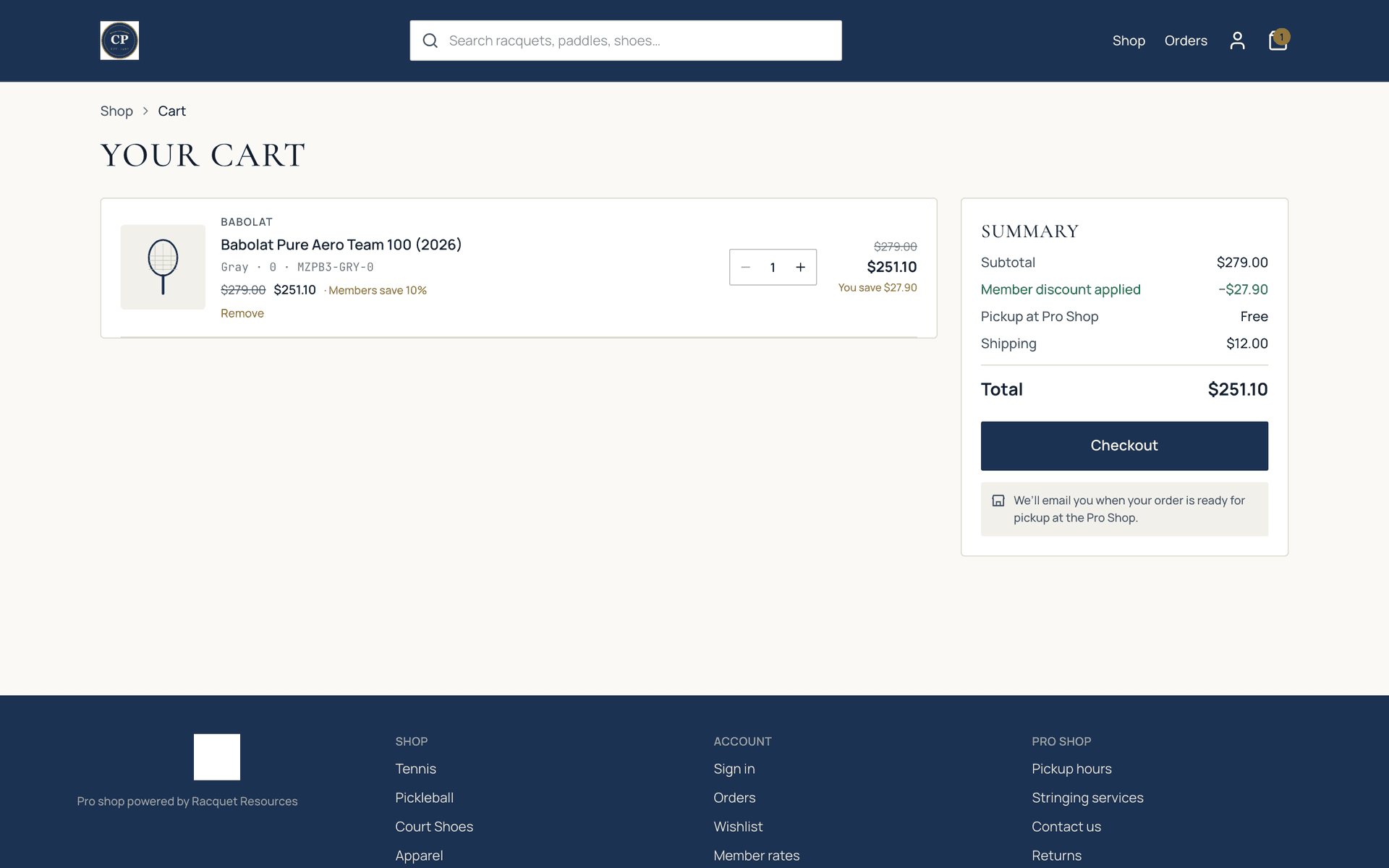 Cart with member discount and Stripe checkout