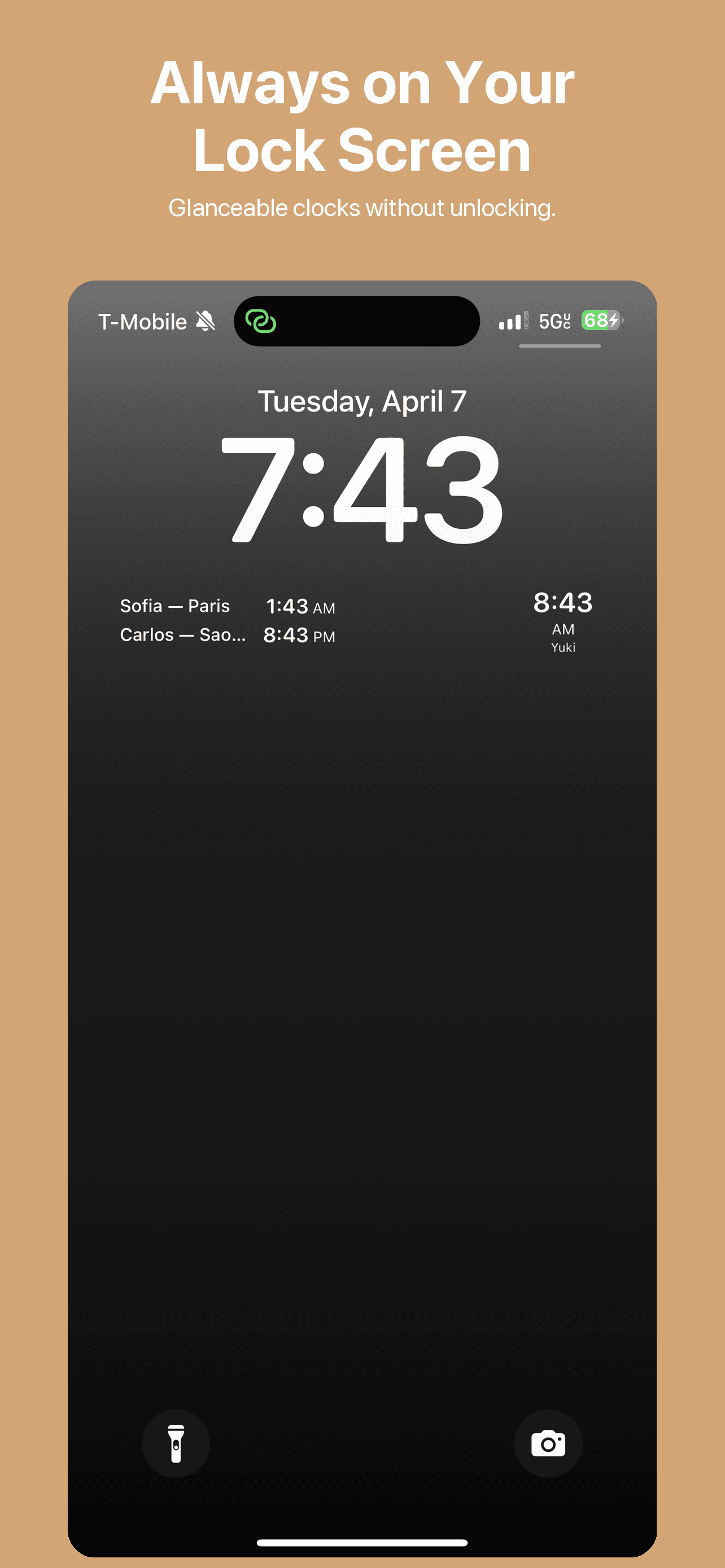 Lock screen widget configurations showing time zones at a glance