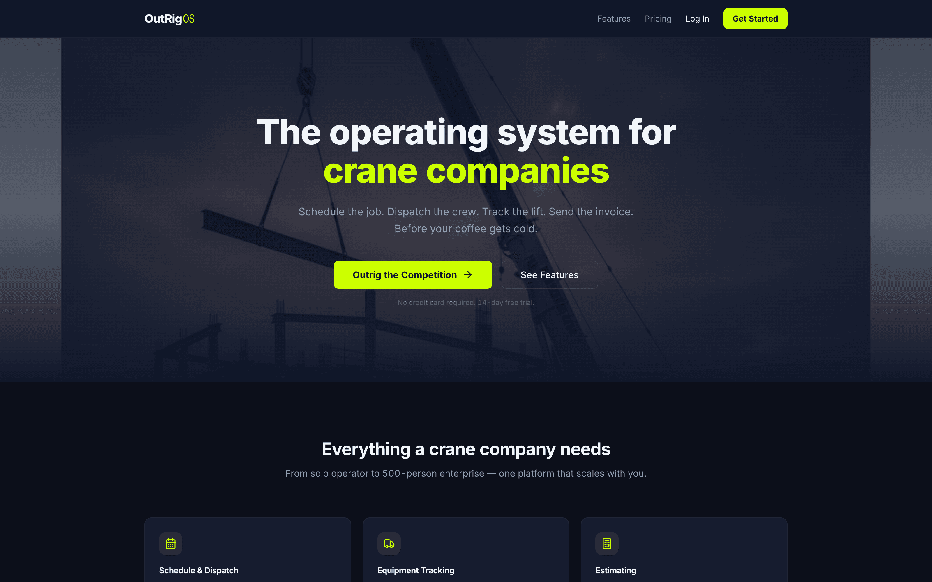 OutRigOS marketing site: The operating system for crane companies