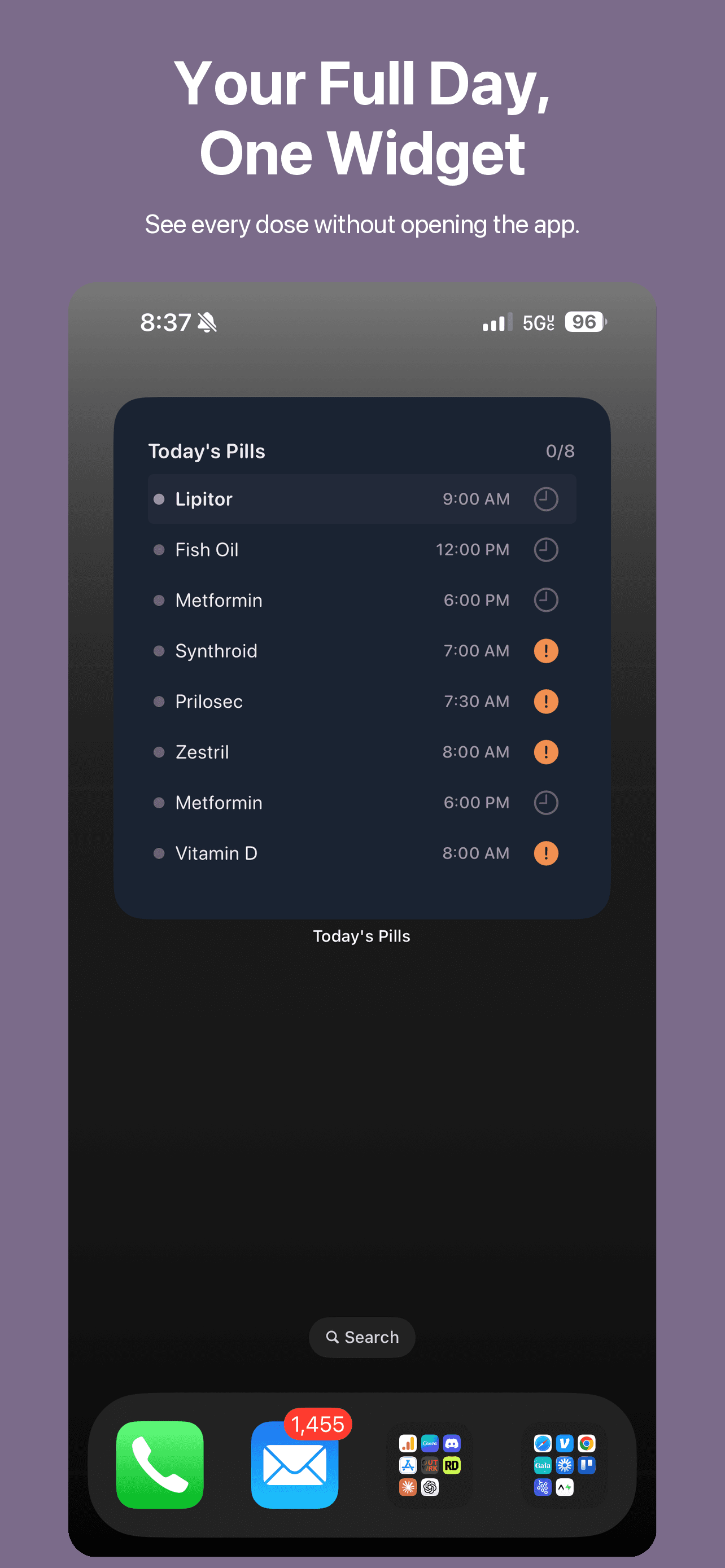 Large widget showing pill schedule